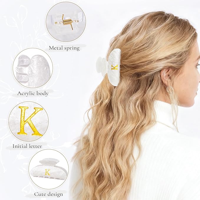 Christmas Gifts for Women Teen Girls - Stocking Stuffers Cute Hair Clips Initial Claw | Birthday Gifts | Bridesmaid Gifts | Preppy Trendy Stuff Personalized Hair Claws Accessories - White,A