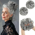 SARLA 2PCS Messy Hair Bun Hair Pieces Wavy Curly Synthetic Updo Fake Scrunchies Pony Tail for Women Dark Grey