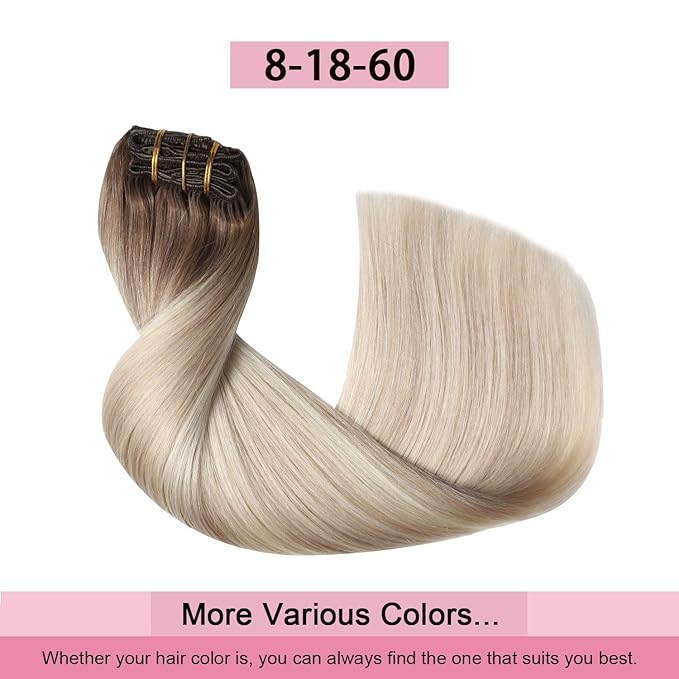 Pro2.0 Remy Real Human Hair Extensions Clip ins 120g Thick 7pcs #8/60/18 Ash Brown to Ash Blonde Mix Platinum Remy Clip in Hair Extensions Real Human Hair 16inch Double Weft（#8/60/18-16inch）