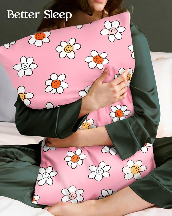 2 Pack Mulberry Silk Pillowcase for Hair and Skin - Standard Size 20 x 26 Inches with Hidden Zipper PK Laugh Flower 19 Momme Soft Sleeping Silk Pillow Case for Women, Moms
