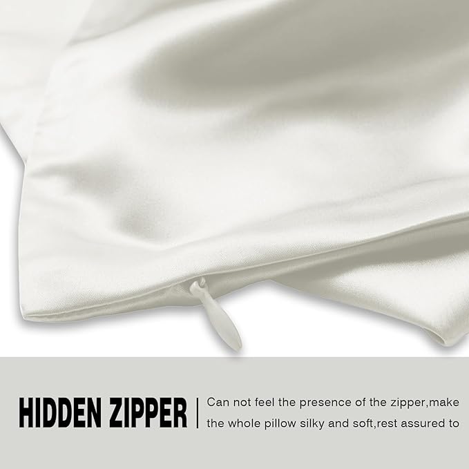 Silk Pillow Cases 2 Pack Soft Breathable and Sliky King Size Pillow Cases Set of 2,Natural Mulberry Satin Silk Pillowcase with Hidden Zipper for Hair and Skin (Ivory,20"X 36",2pcs)