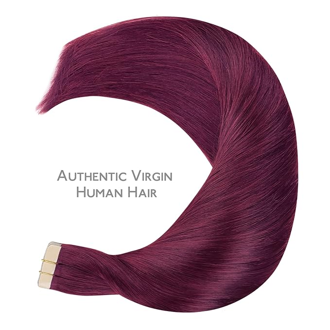 WENNALIFE Tape in Hair Extensions Human Hair Light Burgundy Tape in Extensions, 10pcs 20g 10 inch Remy Invisible Tape Ins Straight Colored Soft Real Human Hair Tape in Extensions Refill Set Extensions
