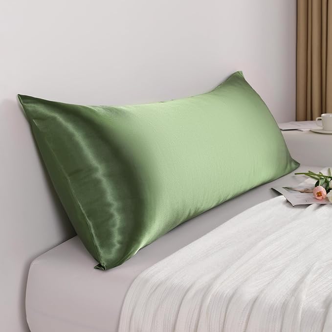 NTBAY Satin Body Pillowcase for Hair and Skin, Luxurious and Silky Pillow case with Envelope Closure, 20x54 Inches, Olive Green