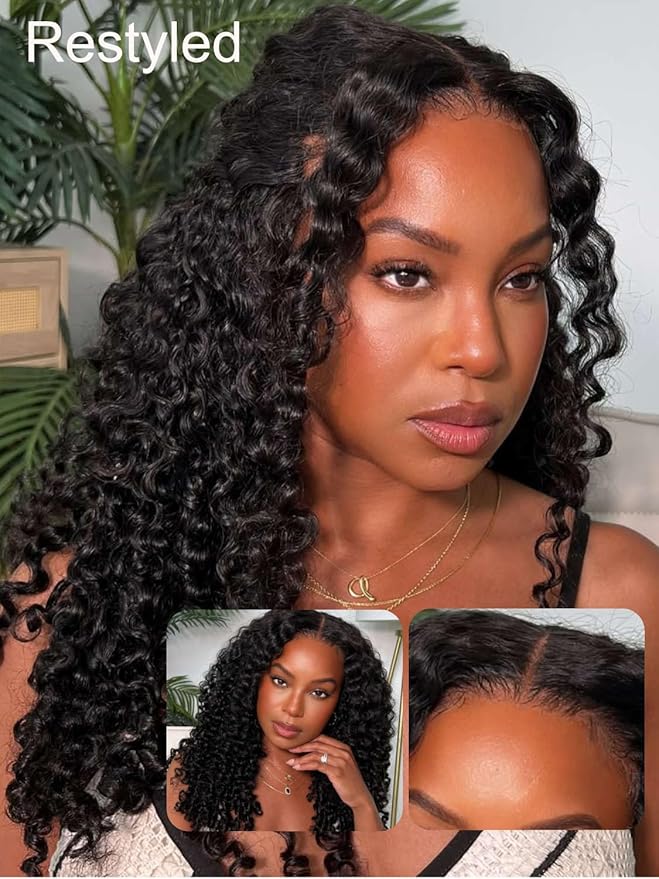 YIROO Burmese Bye Bye Knots Curly Wig Human Hair with Finger Coil Ends,Glueless Wig Human Hair Pre Plucked Pre Cut 7x5 Lace Front Wig Pre Bleached Wear and Go Beginner Friendly 150% Density 22Inch