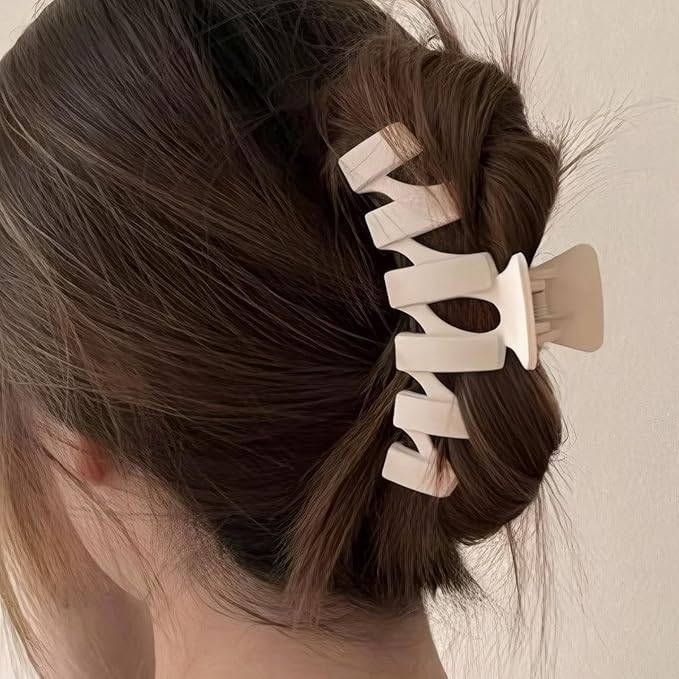 12 Pcs Claw Clips, Multi-Shapes Hair Clips for Women Girls, Non-Slip Large Jaw Claw Clips for Thick Thin Curly Hair Accessories (White + Beige)