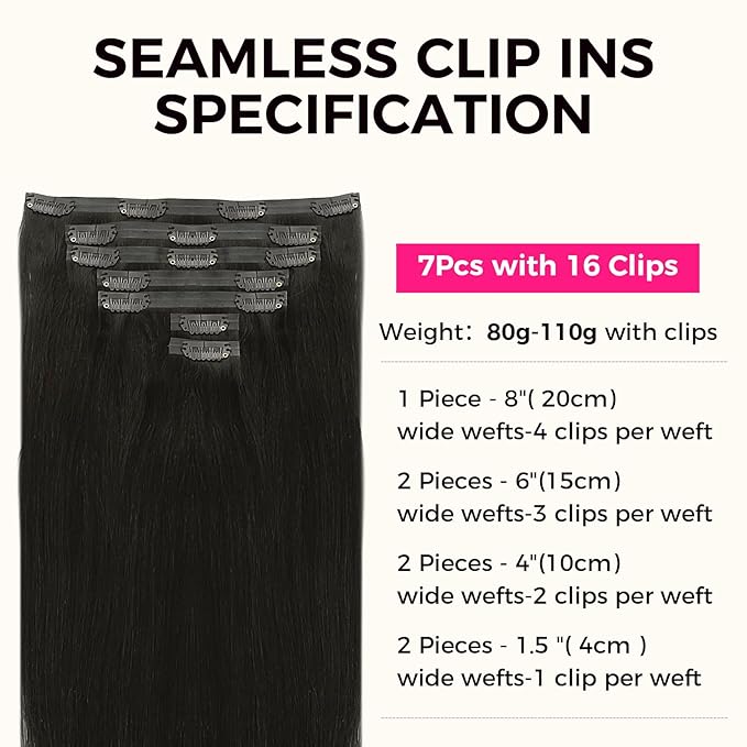 Lashey Seamless Clip in Hair Extensions Real Human Hair, 7pcs 110g 22 Inch Natural Black Straight Clip ins Human Hair Extension for Black Women