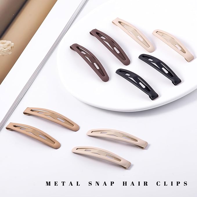 16 PCS Snap Hair Clips Metal Barrettes for Women Non Slip Barrettes for Thick and Thin Fine Hair,Matte Black Brown Beige,2.36 x 0.43 Inches.