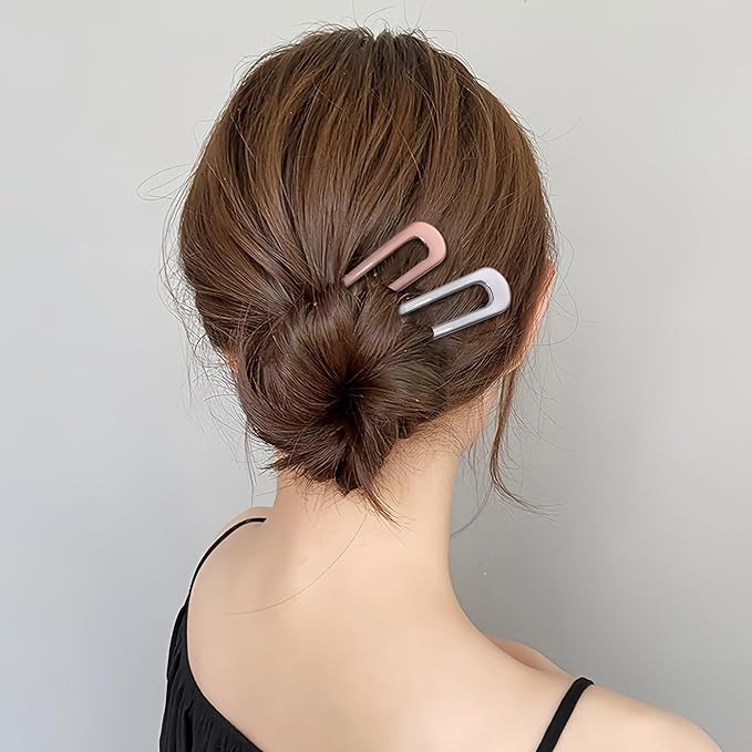 6Pcs Metal French Hair Pins for Women U Shape Sticks 3.9 Inch Vintage Fork for Hairstyle Accessories(Black/Rosegold/Silver）