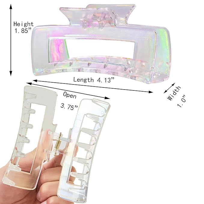 Hair Clips, Iridescent Clear Strong Jaw Claw Clips for Women Girls, Hair Accessories, 3 Pcs