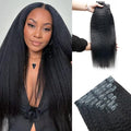 Kinky Straight Clip in Hair Extensions Real Human Hair 2 Pack 240g Seamless Clip in Hair Extensions for Women Full Max with 16Pcs PU Skin Weft 24inch Natural Black