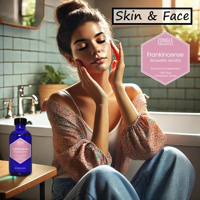 Frankincense Essential Oil, Edible, for Face, Dark Circles – 100% Pure, Frankincense, Resin, Oil, Boswellia Serrata by Zongle Therapeutics, 4 OZ