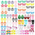 KUBOM 100 Pcs Candy Color Hair Clips,Colorful Hair Barrette Metal Cute Snap Hair Clips for Girls, Toddlers, Kids (Animals Fruits Crowns Stars)