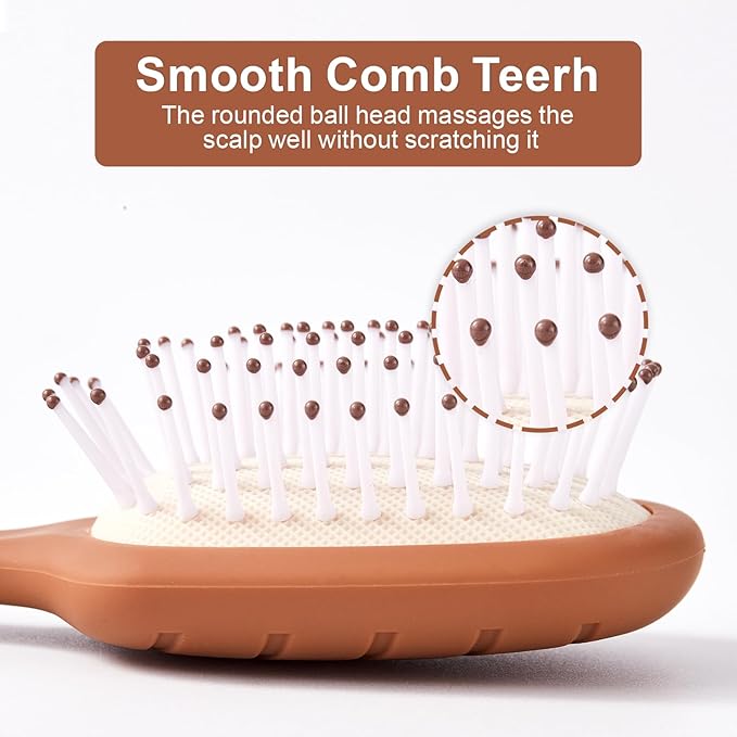 Mini Hair Bursh for Women Men and Kids, Protable Travel Size Hair Brush for Pockets Purses, Mini Detangler Brush for All Hair Types, Small Paddle Brush for Detangling (Brown)