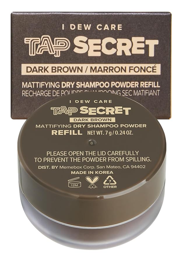 I DEW CARE Biotin Clarifying Dry Shampoo - Tap Secret Dark Brown Refill | Strengthening & Volumizing, Powder Type, Refillable, Travel size, Non-aerosol, Korean Ginseng, Gifts For Women, 0.28 Oz