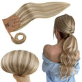 RUNATURE Ponytail Extension Real Human Hair, Natural Remy Hair Ponytail, One Piece Hair Extensions Ponytail, Easy to Install, Daily Wearing, 18 Inch 80g #8P60 Light Brown Highlight Platinum Blonde