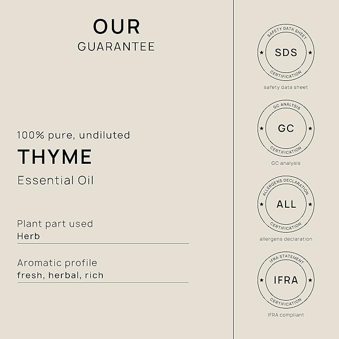 VINEVIDA Red Thyme Essential Oil 10 mL - Undiluted Candle Scent DIY Scents for Candlemaking Soap Making Safe Skin, 1.33 Ounces