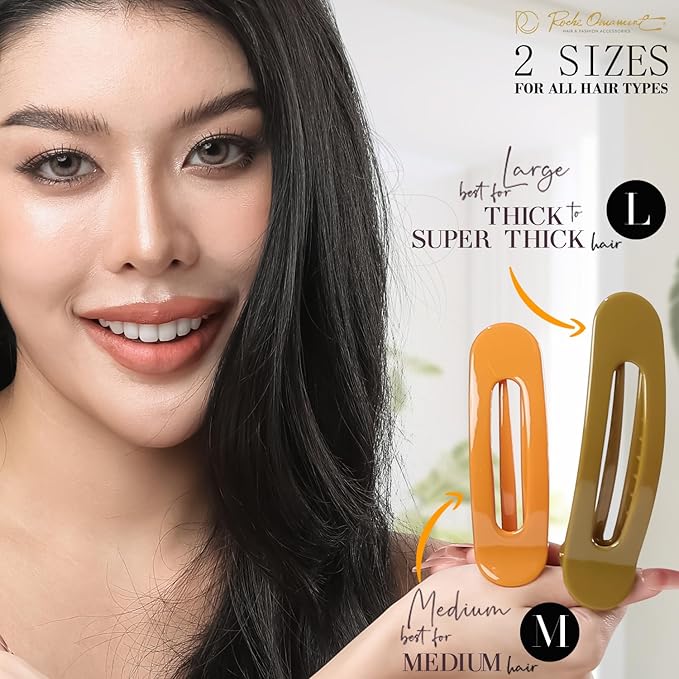 RC ROCHE 6 Pcs Flat Claw Hair Clips for Women Lay Down Barrettes No Crease Side Slide Thick Long Hair Duckbill French Against Head Jaw Claw Styling Jumbo Extra XL Clamp, Large Classic