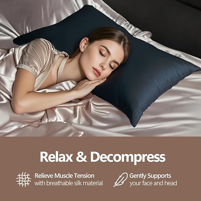 Luxury 6A Mulberry Silk Pillowcase & Silk Pillow Case for Hair & Skin – Anti-Wrinkle, Hidden Zipper – Best Beauty Sleep Solution for Women(Blue, King)