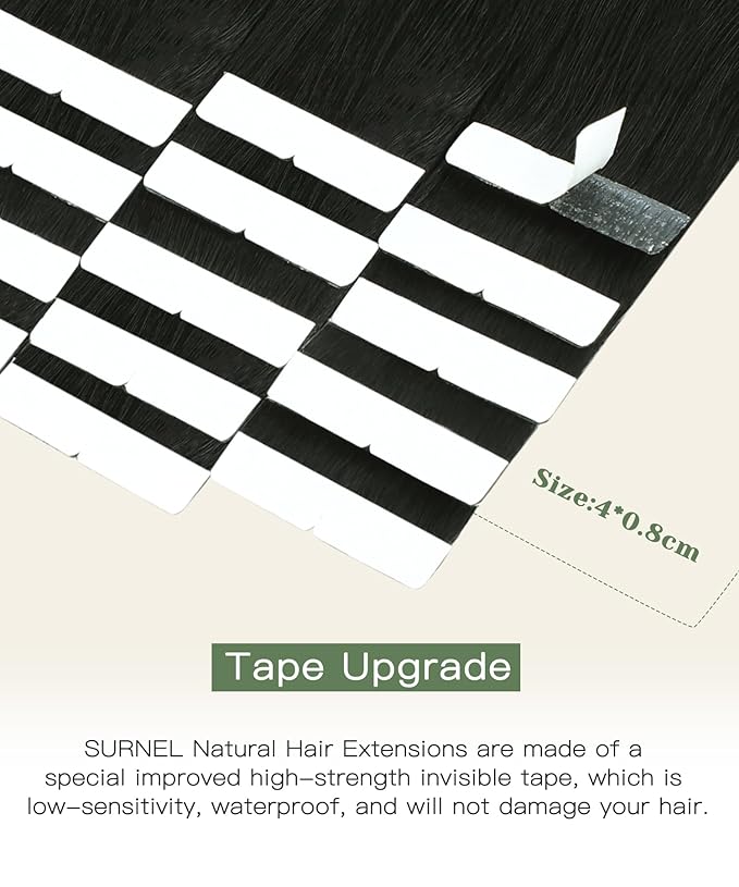 SURNEL Injected Tape in Hair Extensions 14 Inch Natural Black Upgraded Seamless Remy Invisible Tape in Extensions Human Hair 20 Pcs 30g(#1B,14)
