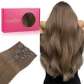 WENNALIFE Clip in Hair Extensions Real Human Hair, 22 Inch 120g 7pcs Remy Hair, Light Ash Brown Straight Natural Coloured Extensiones De Cabello Humano Con Clip Ins