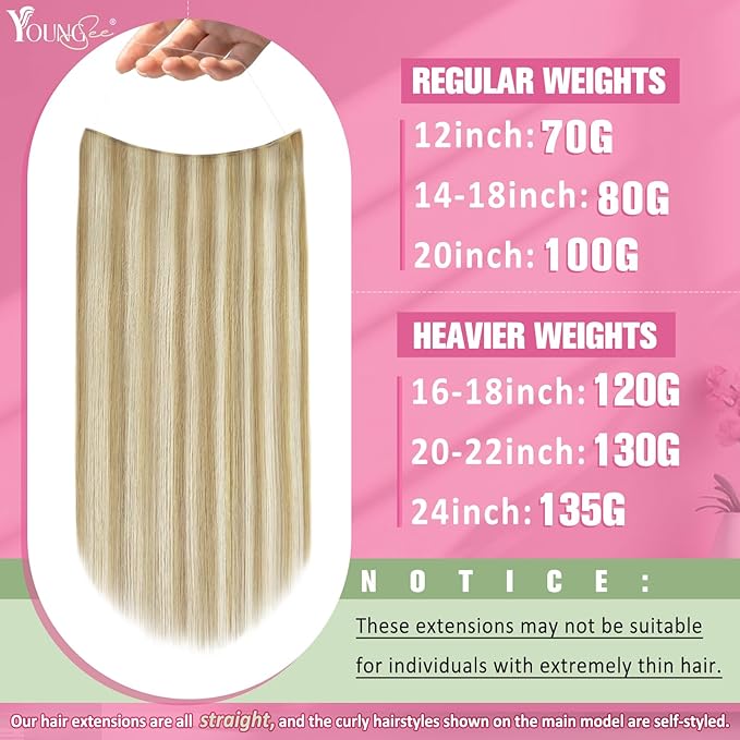 YoungSee Wire Human Hair Extensions Balayage Wire Hair Extensions Real Human Hair Ombre Medium Brown to Caramel Blonde with Brown Fish Line Remy Hair Extension 14 Inch 70g