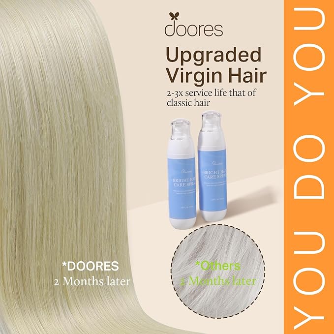 DOORES Human Hair Extensions Clip in, Ash Blonde Highlighted Platinum Blonde 150g 9pcs 22 Inch, Real Natural Thick Silky Hair