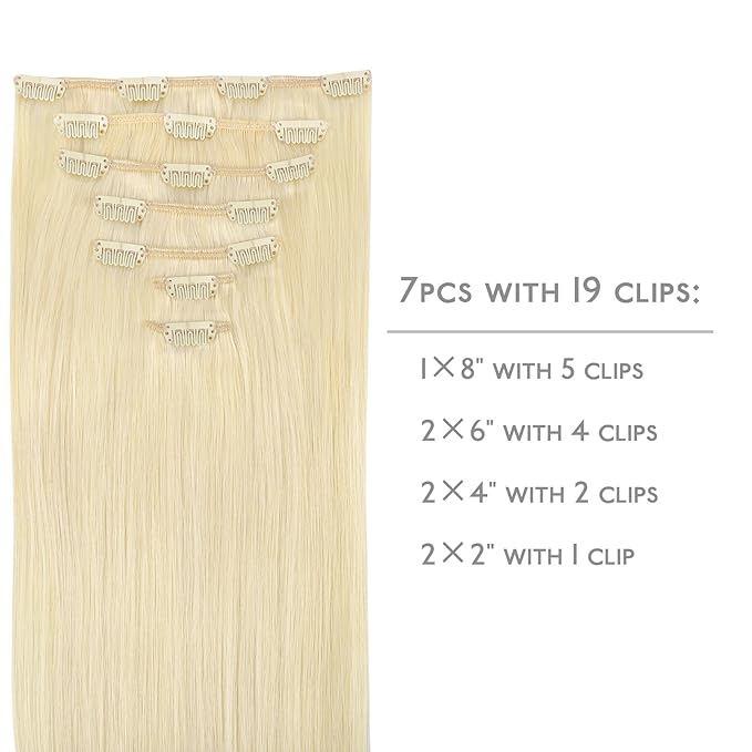 WENNALIFE Clip in Hair Extensions Real Human Hair, 14 Inch 120g 7pcs Human Hair Extensions Clip In Human Hair, Bleach Blonde Hair Extensions Clip In Real Hair Coloured Remy Human Hair Extensions
