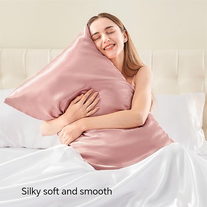 BEDELITE Satin Pillowcase with Zipper, Rose Pink Pillow Cases Queen Size Set of 2, Super Soft and Cooling Similar to Silk Pillow Cases, Gift for Women Men(20x30 Inches)