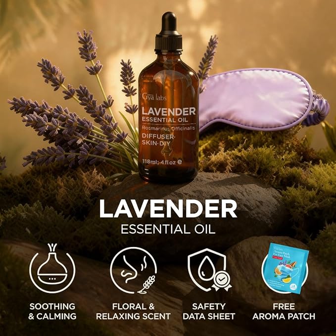 Gya Labs Lavender Essential Oil - 4 Fl Oz - for Hair, Skin, Diffuser, Aromatherapy & DIY Candle Making Scent
