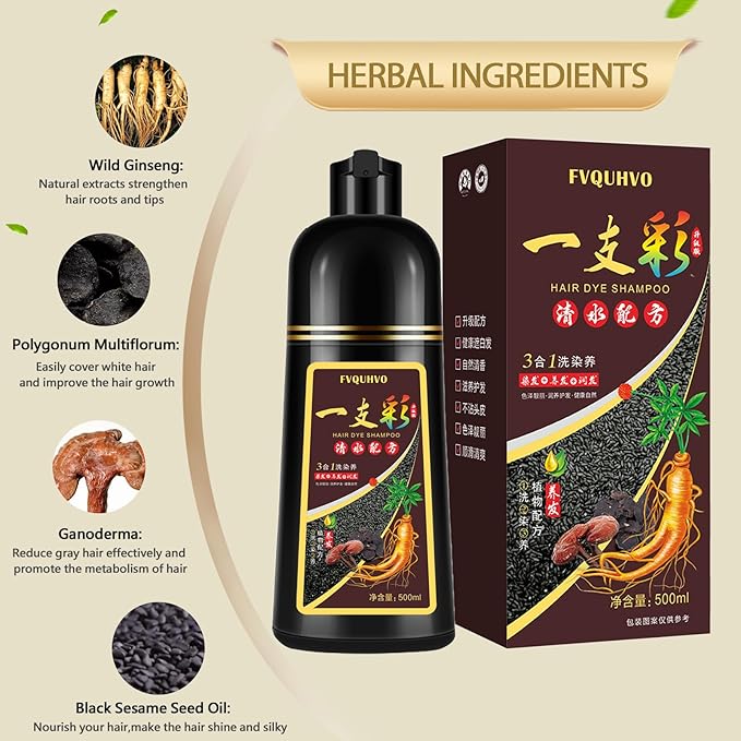 Dark Brown Hair Dye Shampoo 3 in 1 for Men Women, Natural Hair Color for 100% Gray Coverage, Brown Colors in 10-15 mins, Shampoo Para Canas 16.9 Fl Oz (Dark brown)