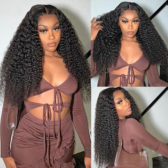 24 Inch Deep Wave Lace Front Wigs Human Hair 200% Density 13x6 HD Transparent Deep Wave Lace Front Wigs for Women Curly Wigs Pre Plucked with Baby Hair Glueless Wigs Natural Color