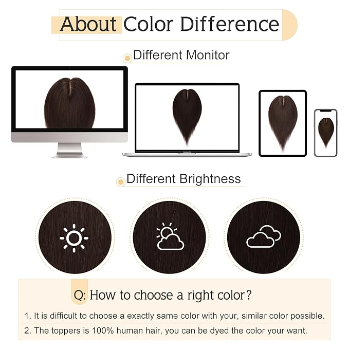 SEGO Human Hair Toppers for Women With Thinning Hair, 7 * 13CM Silk Base 100% Real Human Hair Clip in Top Wiglet Hairpieces -8 Inch No Bangs Dark Brown