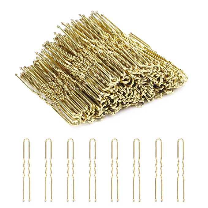 U Shaped Hair Pins, 200 Count for Women Lady Girls Bobby Pins French Historical Hair Pin Hair Styling Pins Hair Accessories, Blonde, 2.4 Inch