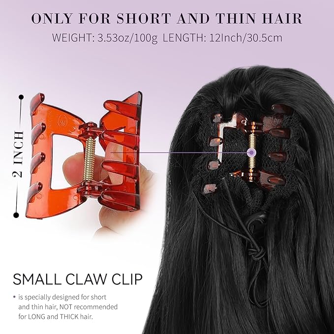Clip on Ponytails for Women - 12 Inch Curly Black Ponytail Extension, Curly Pony Tails Hair Extensions, Synthetic Hair Extensions Ponytail, Natural Hair Pieces for Women (Color: Black)