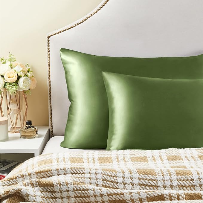 BEDELITE Satin Pillowcase for Hair and Skin, Super Soft and Cooling Similar to Silk Pillow Cases 2 Pack with Envelope Closure, Gift for Women Men(20"x40" King Size, Cedar Green)