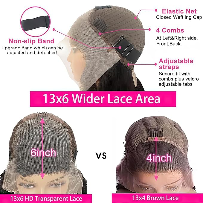 BVLBVL 38 Inch 13x6 Deep Wave Lace Front Wigs Human Hair 180 Density HD Lace Frontal Wig Pre Plucked Wet and Wavy, Real Human Hair No Synthetic Blend No Tangle No Shedding Triple Lifespan 3X