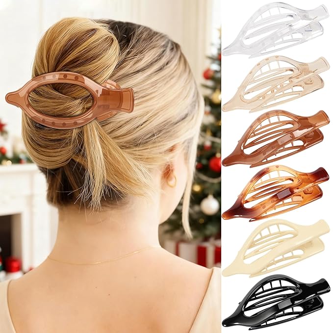 6 Packs Flat Claw Clips for Women, French Concord Flat Hair Clip, Matte Curved Hair Claws Clip, Lay Down Claws Clips, Durable Strong Hold Hair Clip, Christmas Gifts (Amber)