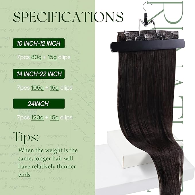 RUNATURE Clip in Hair Extensions Real Human Hair, 14 Inch 120g 7pcs Thick Human Hair Clip in Extensions Brown, Remy Hair Extensions Clip ins, Full Head Tangle Free Hair #2 Dark Brown