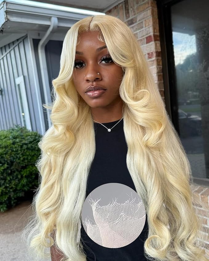 Real Hd 613 13x6 Lace Front Wig Human Hair Pre Plucked Bleached Knots 200% Density 0.10mm Ultra-Thin Invisible Lace Blonde Wig Human Hair Body Wave For Women 24 Inch