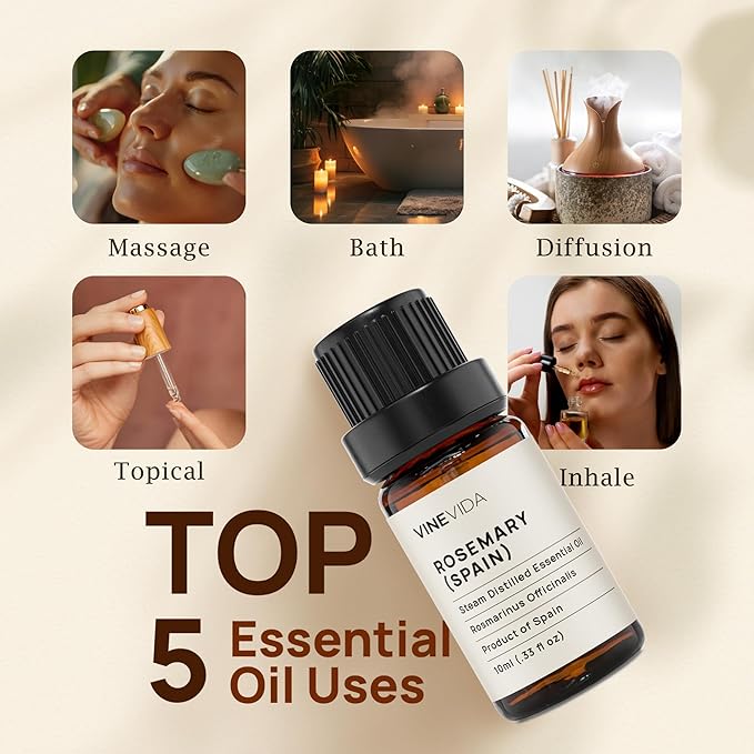 VINEVIDA Rosemary Essential Oil - Undiluted Spain Oil - Candle & Soap Making - 10 mL