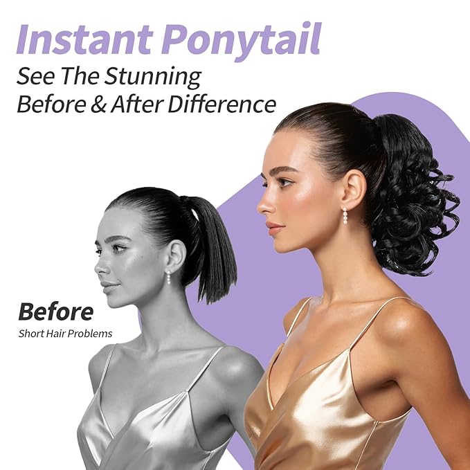 Blonde Ponytail Extension,9" Short Curly Wavy Claw Clip in Ponytails Hair Extensions Natural Soft Synthetic Hairpiece for Women