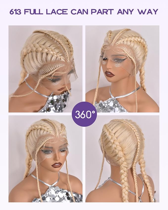Real Full Lace Human Hair Wigs 613 Lace Front Wig Human Hair 180 Density Body Wave HD Full Lace Blonde Wig Plucked Bleached Knots Breathable Full Scalp Wig for Women 30Inch