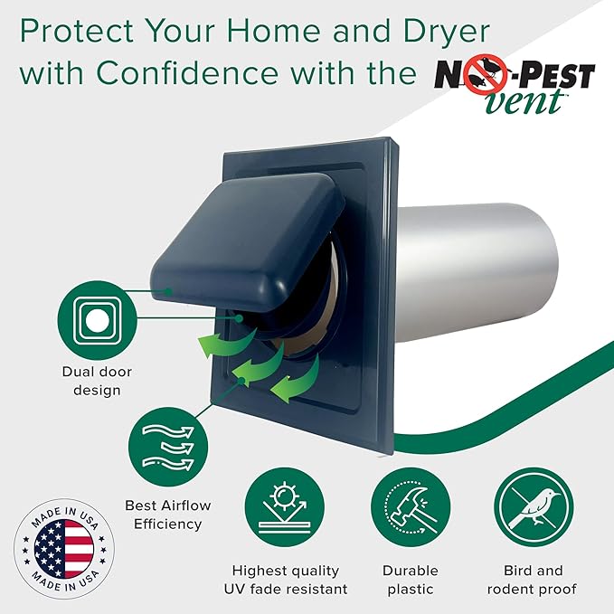 NO-PEST VENT, Exclusive Dual Door Dryer Vent Cover Outdoor 4 inch or Bathroom fan, Made in USA w Highest UV Resistant Plastic in any Outdoor Vent Cover (Deep Ocean Blue, 4 inch W/O Duct Tube)