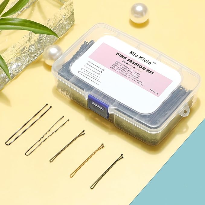 Bobby Pins and Hair Pins Combo Box 500PCS, Big Quantity Hair Pins Kit Black Brown Gold Bobby Pins and U Shape Brown for Styling Hair with Storage Box 2" / 2.4" / 2.6” for Women