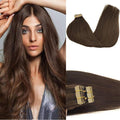 GOO GOO Tape in Hair Extensions Human Hair, 4A Chocolate Brown, 22inch 50g 20pcs, Skin Weft Seamless Invisible, Silky Straight with Thick Ends, Remy Human Hair