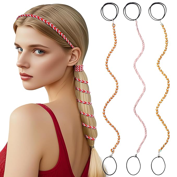 3 Packs Ponytail Holders Hair Ties for Women, Spiral Pony Tails Elastic Braided Hair Holders for Gym Swimming Sports (3pcs25"colorful32)