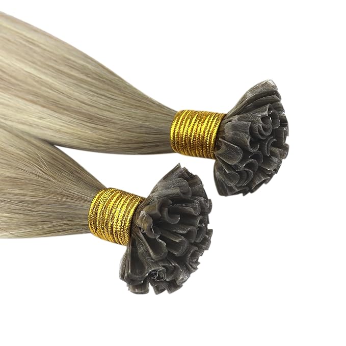 YoungSee Balayage U Tip Hair Extensions Human Hair Balayage Blonde Ombre Platinum Blonde U Tips Remy Hair Extensions 16In 1G/S 50G
