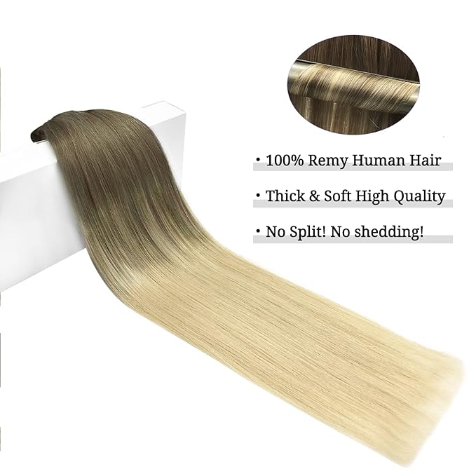 DOORES Human Hair Extensions Clip in, Ash Brown to Platinum Blonde 14 Inch 100g 7pcs, Real Clip in Extensions Straight Natural Hair