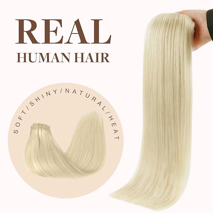 GOO GOO Clip in Hair Extensions Real Human Hair, Remy Human Hair Extensions Clip ins for Women, Natural Human Hair, 18inch 130g 7Pcs, 60A Platinum Blonde