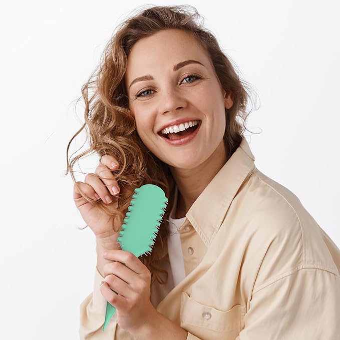 AM8:00 Curl Defining Brush,9Rows Premium Styling Hairbrush for Curly Hair, Enhances Curls Definition & Separation, (Green)
